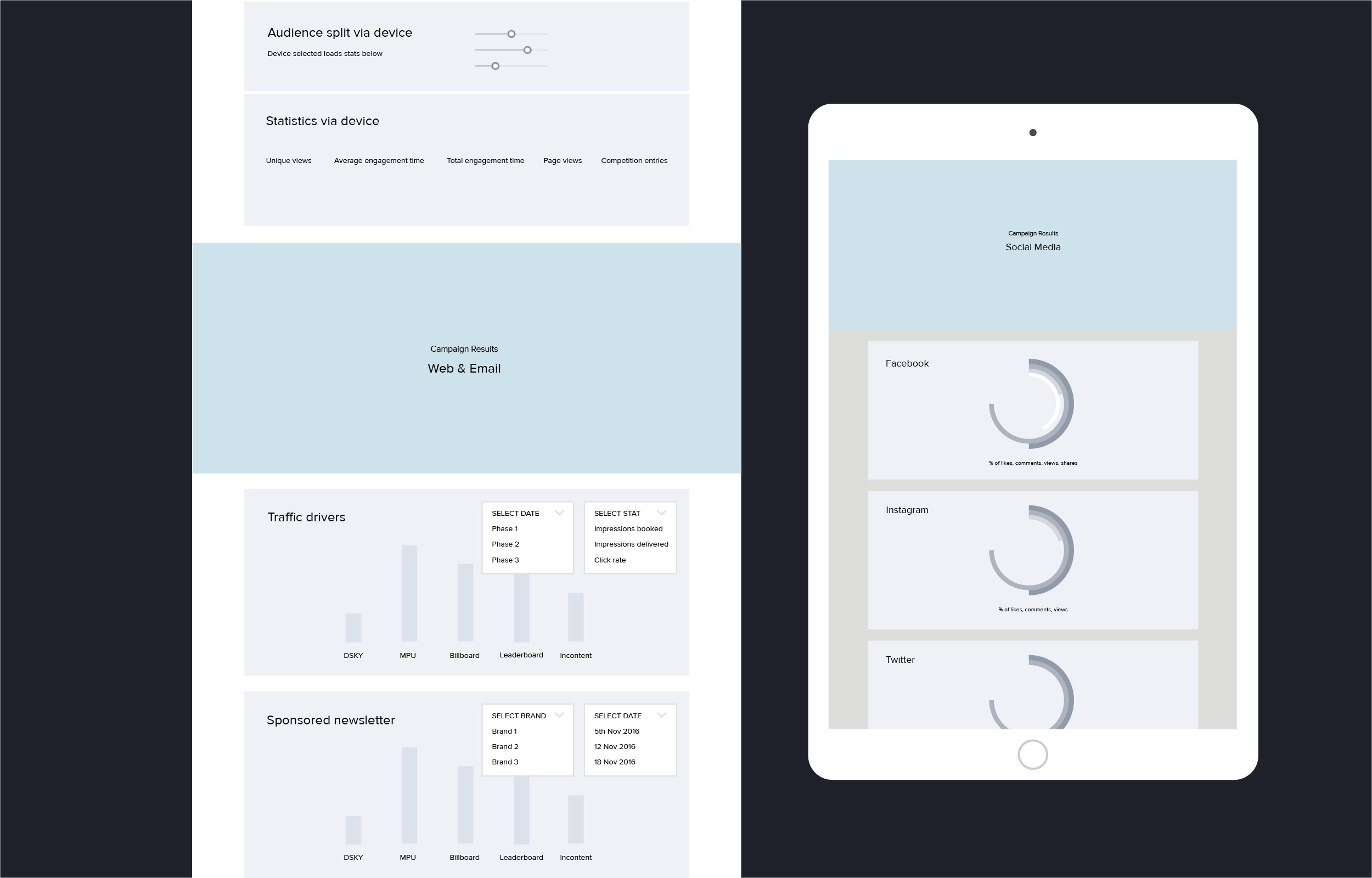 Digital report platform wireframe