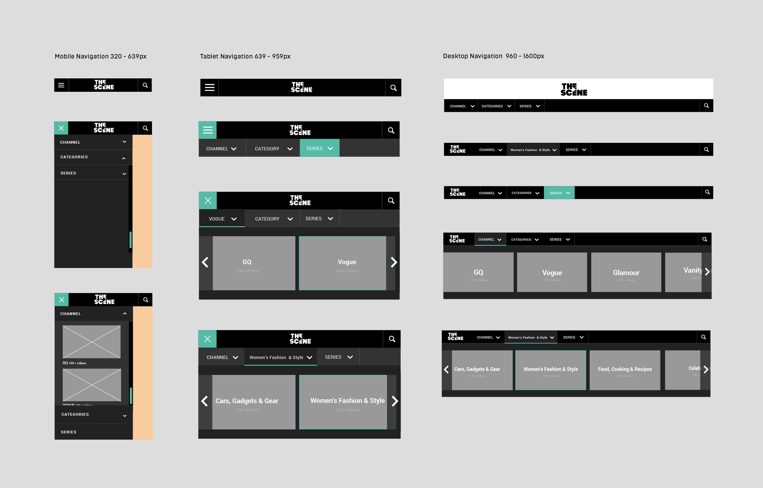 The Scene wireframes navigation