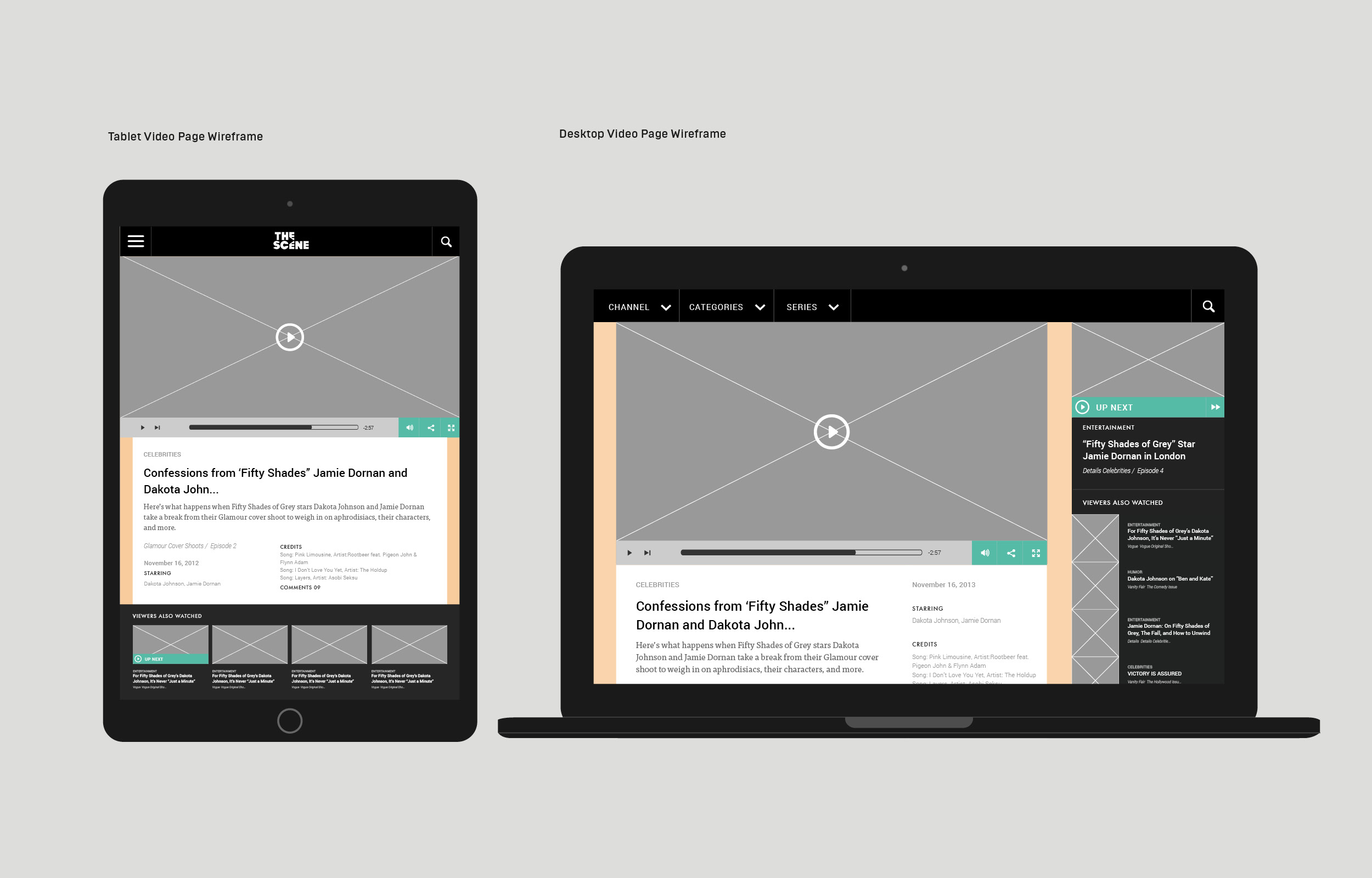 The Scene wireframes video page